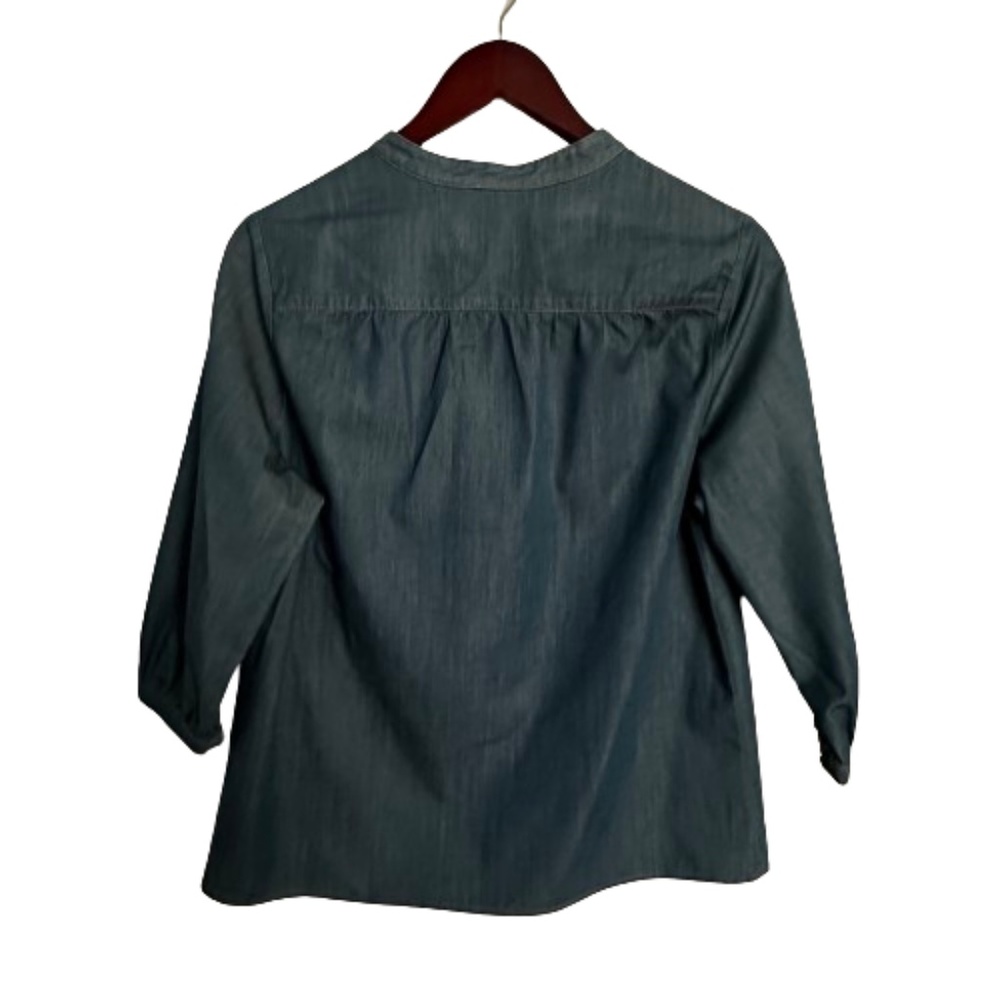 Pleione Women's Small Blue Denim 3/4 Sleeves Pull Over Blouse Tunic Shirt Top - Picture 11 of 16